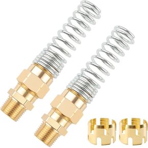 2 حزمة نقطة خرطوم الهواء مع واقي الربيع ، النحاس 3/8 ″ خرطوم × 1/2 ″ الموصل الذكور هواء خرطوم الفرامل تركيبات نهاية أنظمة فرامل الهواء ، تجهيز هواء نقاط الصدأ مع 2 أنبوبة الأكمام