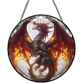 Dragon Stained Glass Window Hanging, 20cm/7.87in Dragon Sun Catcher Decor, Dragon Suncatchers for Friends and Family (Dragon)