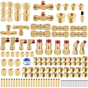 129pcs تجهيز خط الفرامل النحاس النحاس النحاس ، 1/4 "1/8" 3/8 "1/2" توصيل خرطوم سريع تجهيزات نقطة انضغاطية تجهيزات أنابيب نايلون تجهيزات تجهيزات متنوعة للشاحنات أو نظام الهواء الصناعي