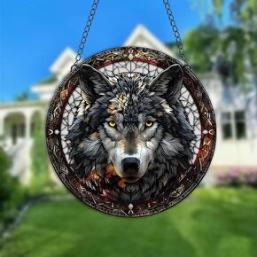 Wild Wolf Acrylic Window Hanging Jungle Animal Stained Suncatchers for Window Acrylic Panels Bedroom Garden Kitchen Wall Decoration Gifts for Women Mom Grandma Teacher