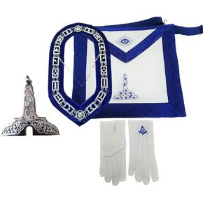 Masonic Regalia Blue Lodge Senior warden Officer Apron lodge chain collar Gloves set, 14 x 16