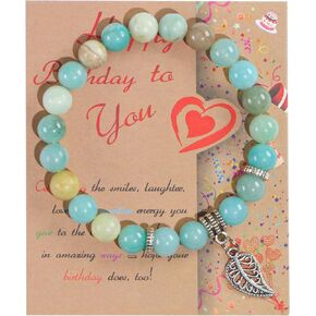 Happy Birthday Bracelet for Women, Natural Stone 8mm Beaded Bracelets for Her Granddaughter Gifts