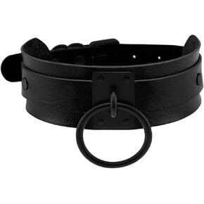 Black Thick Wide Leather Collar Necklace for Pet, Goth Punk Ring Choker for Dog's Halloween Cosplay