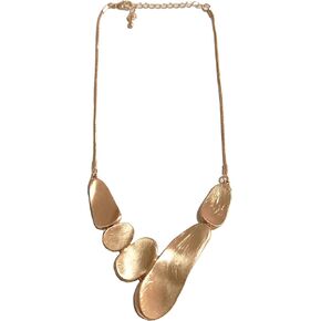 Secret for Longevity Minimal Modern Gold Tone Brushed Satin Metal Stone Statement Necklace