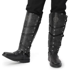 KUOIN Renaissance Faux Leather Leg Covers for Pirate Boots LARP Armor Gaiters Costume Accessory