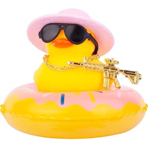 Cowboy Duck Car Dashboard Decorations Rubber Duck Car Ornaments with Cool Accessories Mini Swim Ring Sun Hat Sunglasses Scarf or Necklace for Car Dashboard Decoration Accessories