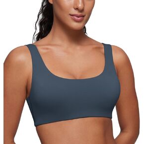 CRZ YOGA Softhold Women's Double Lined U Back Bralettes - Scoop Neck Unlined T-Shirt Everyday Bras Smooth Wireless Cami