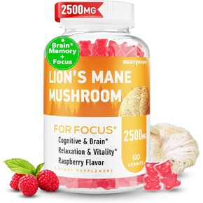 Lions Mane Gummies ، Manic Lion's Mane ، Lions Mane Gummies للبالغين ، مع Ashwagandha & Alpha GPC ، مكملات الكورتيزول للنساء والرجال ، 60 تهمة