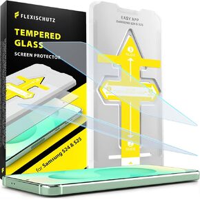 واقي شاشة FlexiSchutz® ​​لهاتف Samsung Galaxy S24 مع أداة التثبيت، زجاج مقسى لواقي شاشة Samsung S24، وضوح عالي الدقة، خالٍ من الفقاعات، مضاد للخدش [عبوة من قطعتين]
