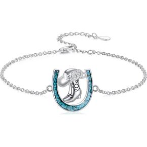 Western Bracelets for Women 925 Sterling Sliver Turquoise Horseshoe Bracelet Country Jewelry Gifts for Women Girlfriend Mom