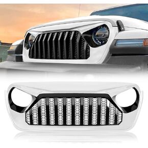 Grille Front Vader متوافق مع 2018-2025 Jeep Wrangler JL & 2020-2025 Gladiator JT W/O Trailcam (أبيض أسود)