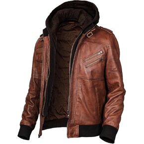 Mens leather jacket Geniune motorcycle Fashion jacket men with removable hood leather jacket for man Leather jacket.