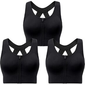 Racerback Padded Sports Bra for Women - Medium Support Zipper Front Workout Bra