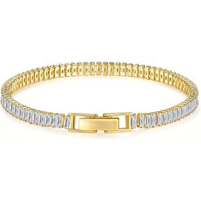 14K الذهب/الذهب الأبيض مطلي 4 مم سوار التنس الزركونيا | سوار الفضة ، سوار ذهبي للنساء | سوار CZ الكلاسيكي | حجم 6-8 بوصة