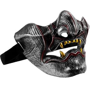 Samurai Mask Japanese Mask Half Face Monster Mask for Demon Cosplay Halloween Costume Party Accessories