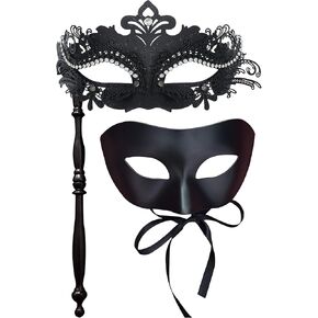Couple Masquerade Mask Set - Black Costume Masks for Women & Men - Cosplay & Party Masquerade Ball