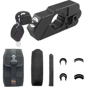 Motorcycle Lock with Grip Protection Sleeve, Heavy-Duty Anti-Theft Throttle Brake Adjustable Grip Lock, Universal for Moped Scooter ATV Dirt Bike & Motorcycle Accessories, Black