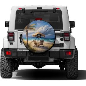Beautiful Beach Palm Trees Spare Tire Cover with Backup Camera Hole Wheel Tire Cover Fit Trailer, RV, SUV and Many Vehicle 17inch