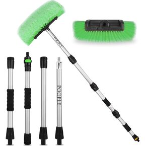 70" Car Wash Brush with Long Handle | Flow-Thru Car Washing Brush with Hose Attachment | 12-Inch Soft Bristle Brush Cleaning House Siding, Car, Truck, SUV, Boat, RV, Solar Panels, Green