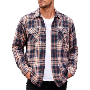 COOFANDY Men's Sherpa Lined Flannel Shirt Jacket Long Sleeve Button Up Fleece Plaid Shirts