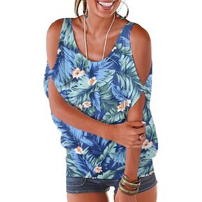 LEIYEE Womens Summer Cold Shoulder Tops Short Sleeve T Shirts Pullover Sexy Casual Dolman Blouses