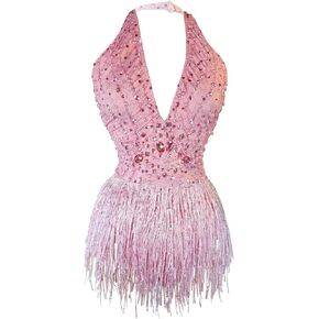 مثيرة صفراء صفراء bodysuit fringe nightlub حفلة دي