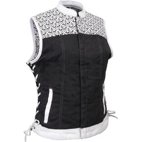 Milwaukee Leather MDL4050 Women's 'Skelly' Black with White Motorcycle Denim Vest w/Skull Embroidery - 2X-Large