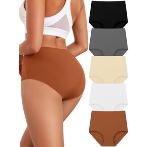 High Waist Seamless Briefs for Women, Soft Full Coverage Underwear & No Show Panties, 5 Pack