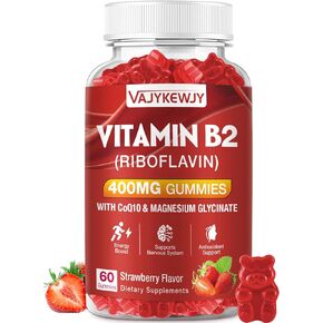 Vitamin B2 Riboflavin 400mg Gummies for Energy & Metabolism Support - Delicious Strawberries Flavor Vegan Gummies - Non-GMO, Gluten Free - 60 Count
