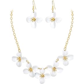 BriLove Flower Collar Necklace, Shiny Floral Summer Beach Statement Bib Necklaces Hook Earrings for Women Costume Prom Jewelry