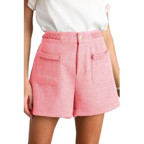 Cicy Bell Womens Tweed Summer Shorts High Waisted Wide Leg Dressy Casual Shorts with Front Pockets Watermelon Red