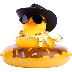 Cowboy Duck Car Dashboard Decorations Rubber Duck Car Ornaments with Cool Accessories Mini Swim Ring Sun Hat Sunglasses Scarf or Necklace for Car Dashboard Decoration Accessories
