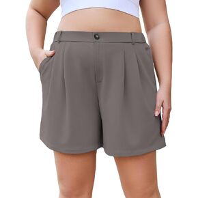 COOTRY Plus Size Women Shorts Dressy Casual High Waisted Dress Shorts Tailored Wide Leg Work Shorts with Pockets