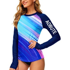 AOBUTE Women Rash Guard Sun Protecion Long Sleeve UPF 50+ Swim Shirt with Thumb Hole