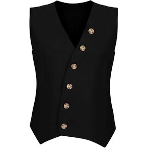 Womens Vest Sleeveless Blazers V Neck Button Up Work Office Suit Vests