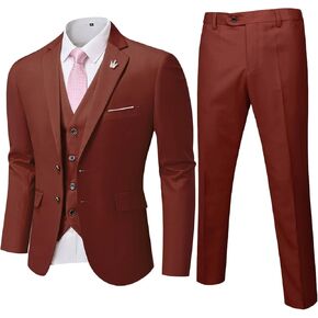 Hihawk Men’s 3 Pieces Suit, Slim Fit Tuxedo with Two Buttons, Jacket Vest Pants & Tie Set for Party, Wedding and Business