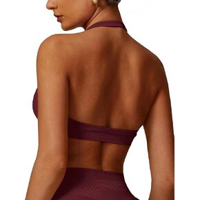 ABOCIW Women Seamless Halter Sports Bra Open Back Padded Gym Workout Crop Tank Tops Low Impact Bra