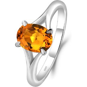 LUO S925 Sterling Silver Gemstone Ring Split Shank Oval Shaped 8x6 mm Solitaire Engagement Promise Ring for Women