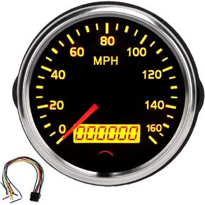 Speed Meter Gauge, 3.3in 12V/24V Speedometer 0‑160MPH IP67 Speed Gauge LCD Display with White Amber Backlight for Car Truck Boat
