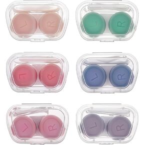 6Pcs Colorful Contact Lens Cases with Applicator, Portable Mini Contact Case Travel Set with Tweezers Remover Tool Small Contact Box for Outdoor Home Office Dormitory Daily Use