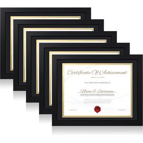 8.5x11 Diploma Frame with Real Glass - Set of 2, Black Over Gold Double Mat - Display 8.5 x 11 Document Certificate with Mat or 10x13 Pictures without Mat for Tabletop & Wall Mount