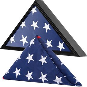 Folded Memorial Flag with Display Case American Us Veteran Burial Flag with Display Case 5 x 9.5 ft Military Flags Stars with Box for Funeral Memorial(Black)