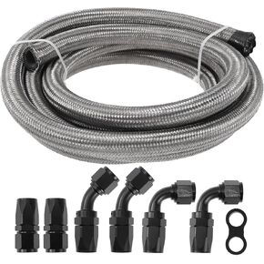 AN-10 Fuel Line Kit 10ft Vacuum Hose Automotive Fuel Hose Adapter 90 Degree Adapter 45 Degree Adapter 1 Set CPE Stainless Steel Braiding