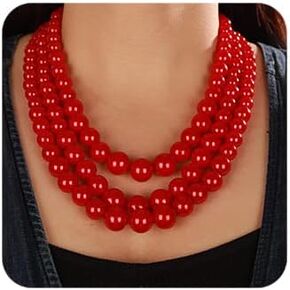 Octwine Dainty Three Multi Layer Imitation Pearl Statement Necklace Faux Pearl Earrings Bridal Wedding Punk Stylish Collar Choker Necklace for Women