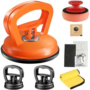 Dent Puller, 7 Pack Car Dent Removal Kit with Nano-Scratch Repair Cloth & Wax, Suction Cup Dent Remover Tool for Auto Body Repair, Glass, Objects Moving - Orange & Black