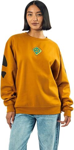 Scooby Doo Dog Tag & Spots Women's Brown Crew Neck Long Sleeve Oversized Fleece Sweatshirt in Saudi Arabia