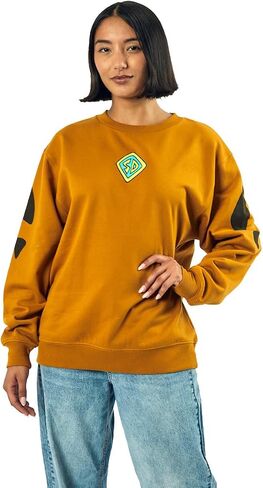 Scooby Doo Dog Tag & Spots Women's Brown Crew Neck Long Sleeve Oversized Fleece Sweatshirt in Saudi Arabia