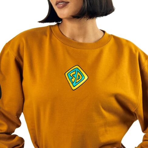 Scooby Doo Dog Tag & Spots Women's Brown Crew Neck Long Sleeve Oversized Fleece Sweatshirt in Saudi Arabia