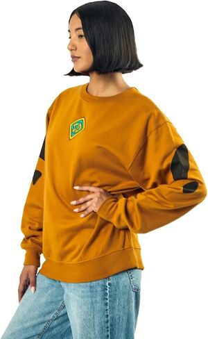 Scooby Doo Dog Tag & Spots Women's Brown Crew Neck Long Sleeve Oversized Fleece Sweatshirt in Saudi Arabia