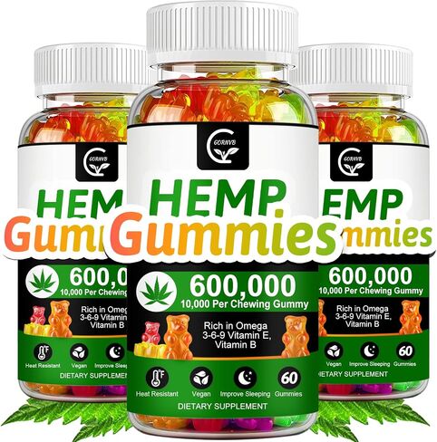 (3 Pack) High Potency Hemp Gummies 600,000 Extra Strength - Stress, Sleep, Mood, Calming, Focus, Relaxation Supplements, 100% Natural Hemp Oil Extract Infused Gummies, Vegan, Non-GMO, Gluten-Free in Saudi Arabia